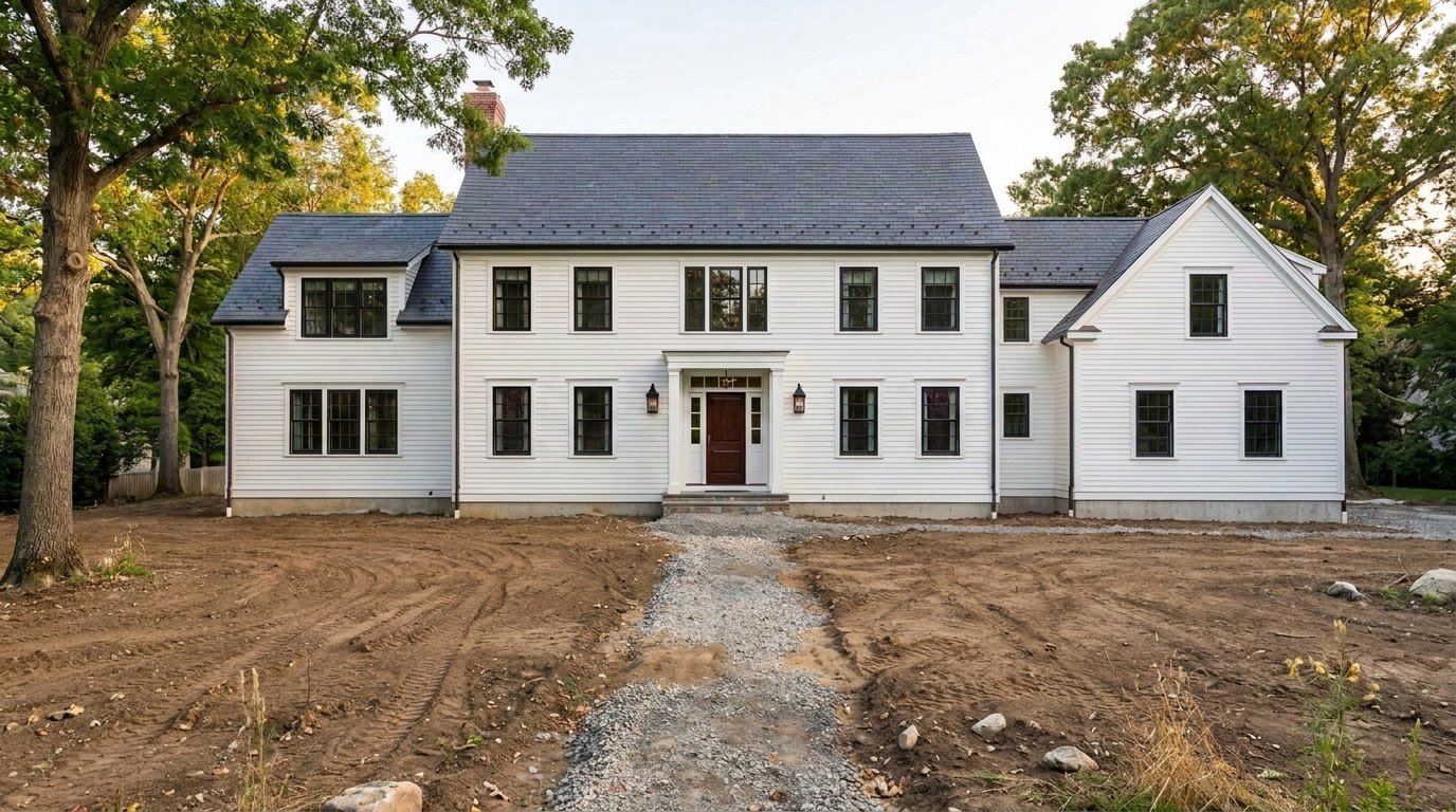 Before: new house with a bare dirt yard