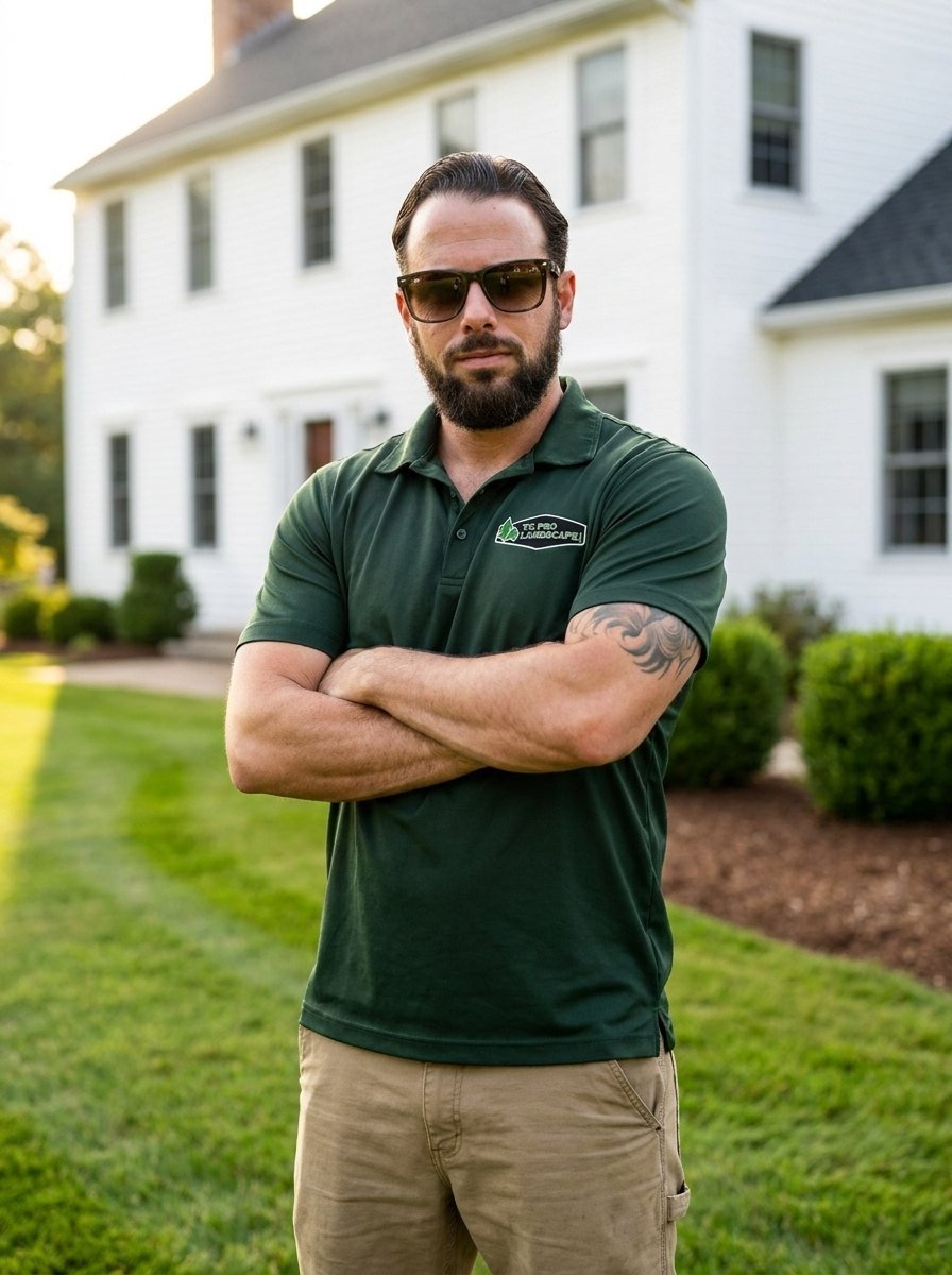 Tharcisio Tasso Carmo, owner of TC PRO Landscape, on a client's lawn
